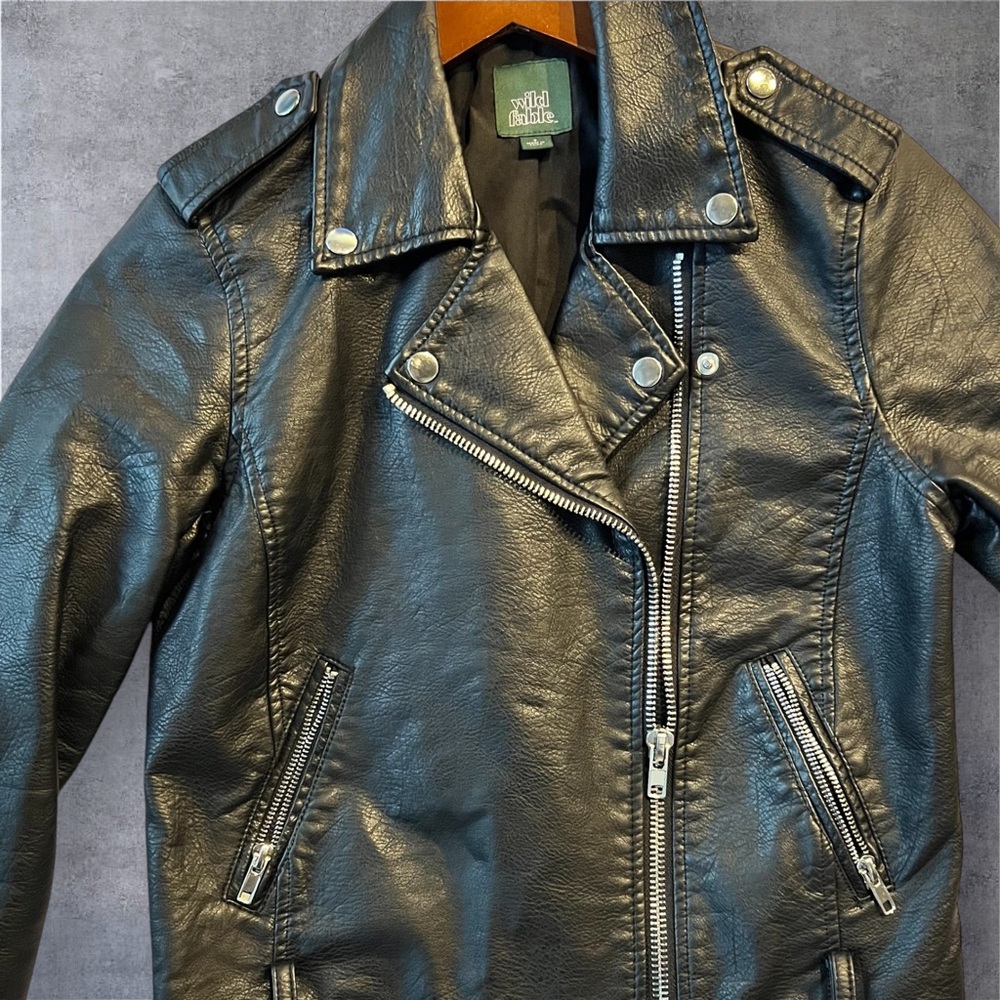 Wild Fable Black Faux Leather Motorcycle Jacket Women’s Small - Picture 4 of 6